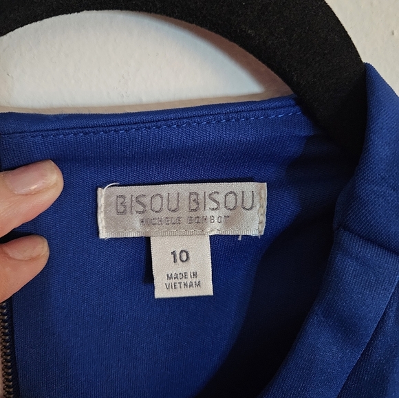 BISOU BISOU Michele Bohbot Cocktail Sleeveless Satin Peplum Dress Blue sz 10 EUC - Picture 3 of 6